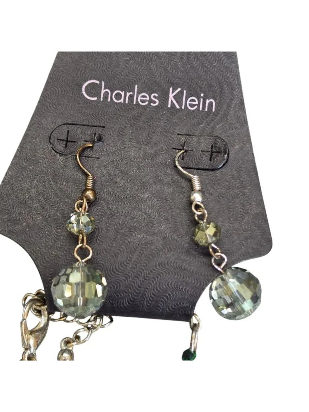 Charles Klein Green Swirl Bead Necklace & Earrings Set Crystal Accents